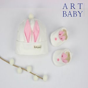 [artbaby] 아트베이비 신생아 모자 덧신 set_토끼분홍