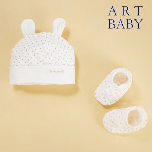 [artbaby] 아트베이비 신생아 모자 덧신 set_도트베이지