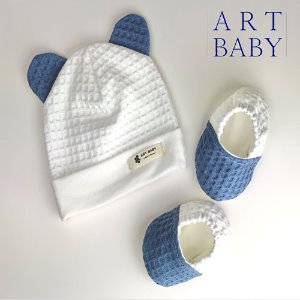[artbaby] 아트베이비 신생아 모자 덧신 set_와플네이비